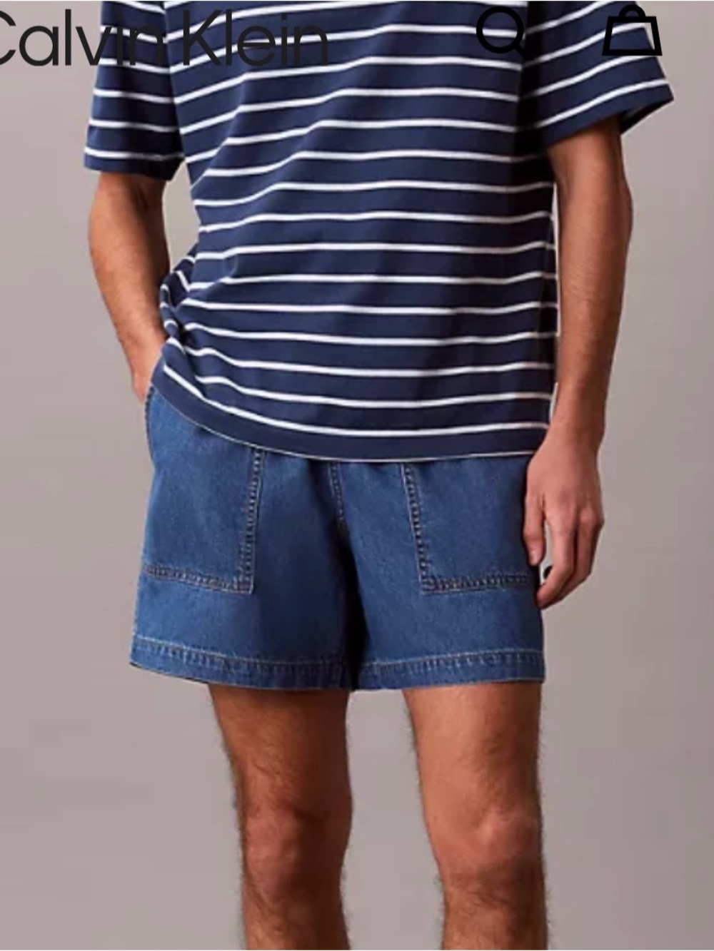 2 Items NWTs Calvin Klein Denim Shorts + Stripe Tee Shirt  Blue Iconic CK New